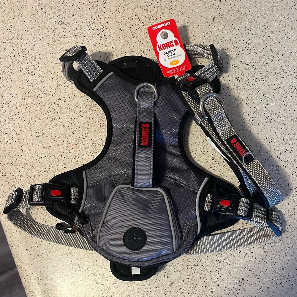 Kong new and like new dog collar and harness. Medium